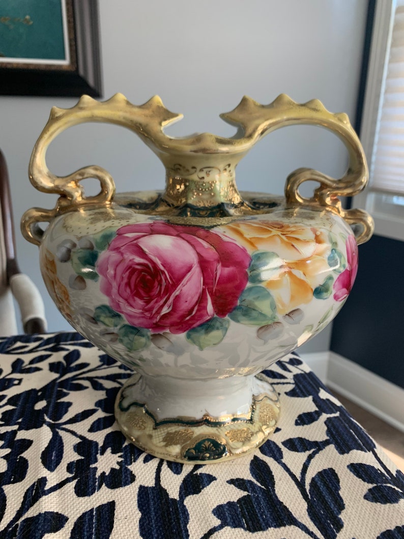 Antique Hand Painted Nippon Vase Gold Moriage Maple Leaf Etsy