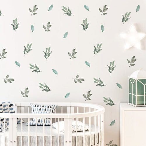 Greenery Wall Decals Watercolor Sticker Green Nursery Leaves Etsy