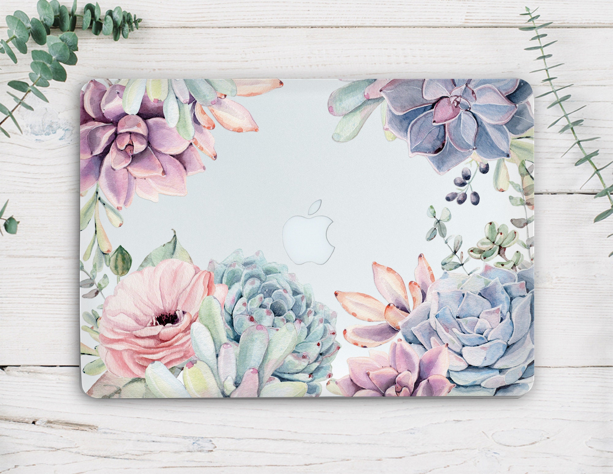 Floral Pattern Flower Cactus Hard Case for Macbook Air 13 Succulent Cactus Laptop Case for MacBook Air 13 Retina 2018 A1932 Durable Shell Cover MA2147 