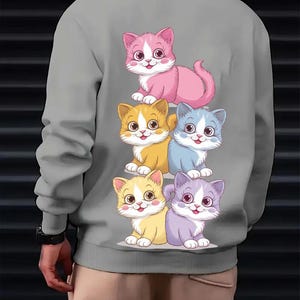 Sweater schattige kat, kleding kattenprint, cadeau kattenliefhebber, cartoon katten T-shirt, grappige kattenmode, kleding dierenliefhebber