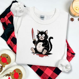 Edgy Gift for Cat Lovers with a Mischievous Sense of Humor, Funny Dark Humor Cat Sweatshirt.