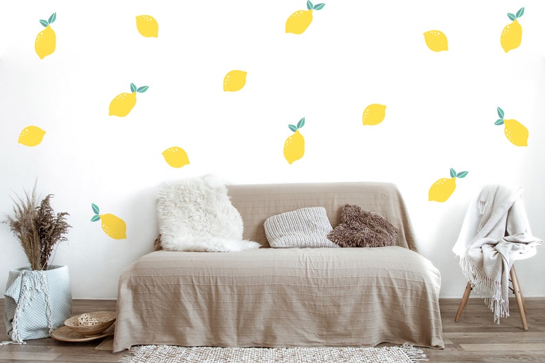 Lemon Wall Decals Lemon Sticker Hand Drawn Decal Kitchen Etsy