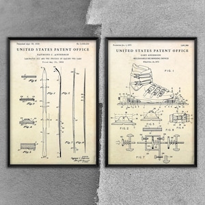 Poster di brevetti di sci e scarponi da sci, decorazioni murali per sport invernali, progetti di invenzioni, regalo per sciatori, decorazioni vintage con brevetti. P018