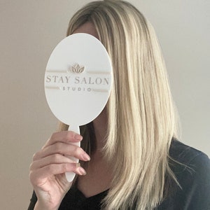 Personalized Hair enhancement Prop | Handheld Mirror Social Media Prop | Custom Wig Face Paddle | Hair Salon Room Decor | Aesthetics Signage