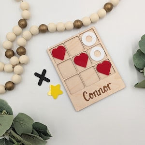 Personalized Tic Tac Toe Board and pieces | Games for Kids | Valentines Tic Tac Toe Board | Heart Pieces | Laser engraved Tic Tac Toe