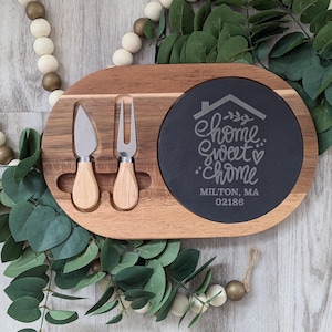 Custom Client Family Friend Housewarming Gift Cheese Board with Engraved Slate