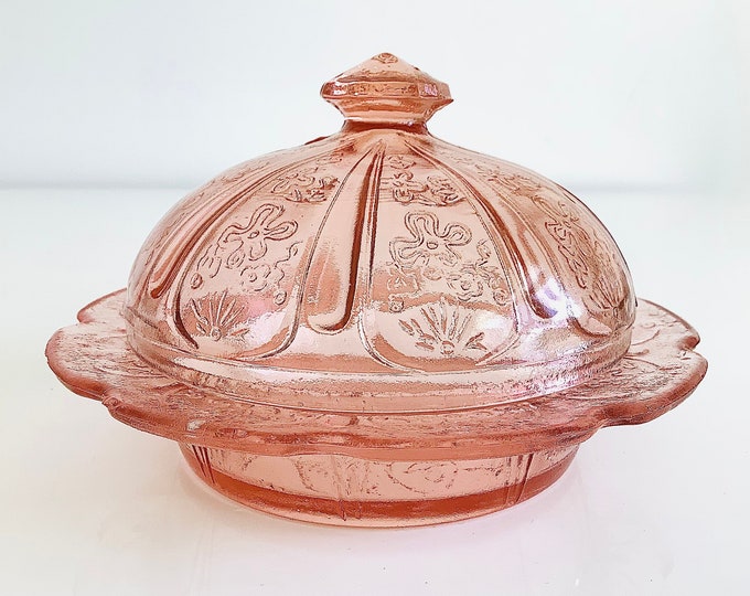 Vintage Pink Reproduction Depression Glass Butter Dish /