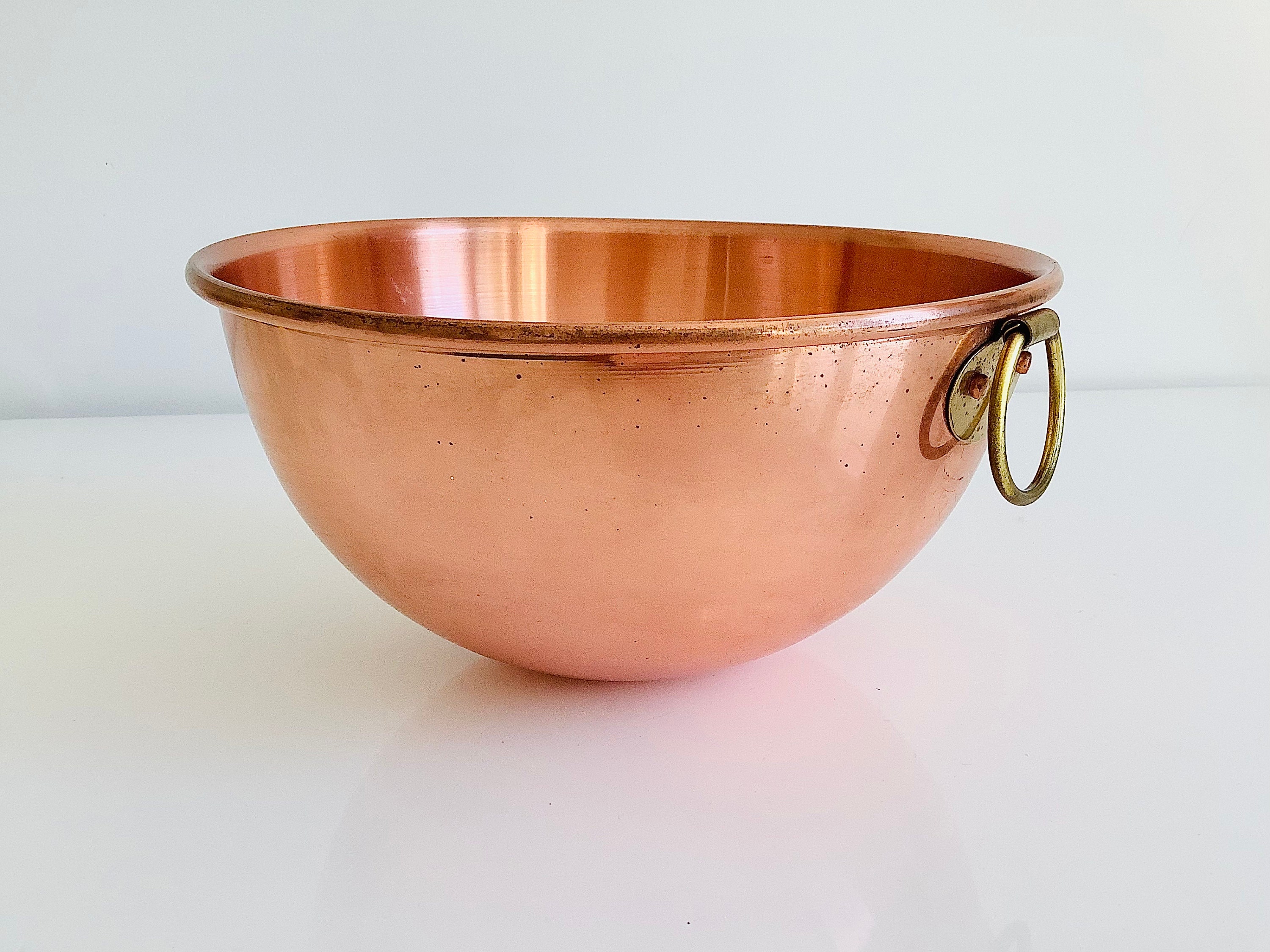 Vintage Copper Mixing Bowl / Small Metal Bowl With Brass Ring for