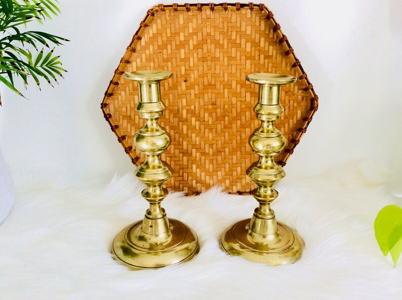 Pair of LARGE brass candleholders Set of 2 vintage brass candlesticks large candle holders