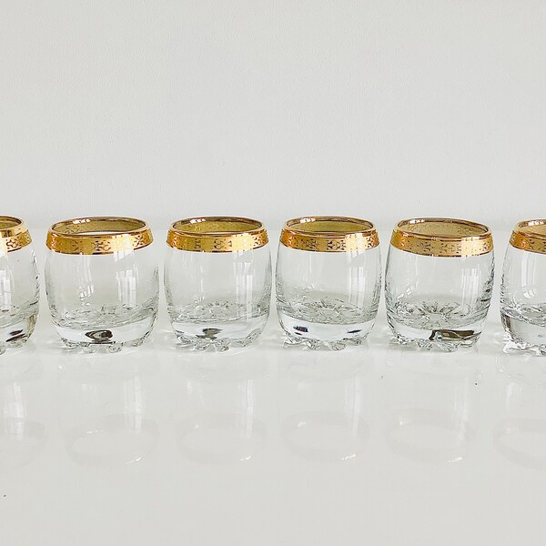 Etched Beer Glass with Gold Rim - Set of 6