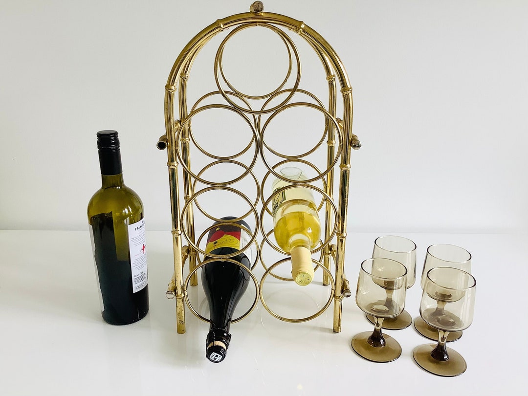 Vintage Brass Wine Rack / Seven Bottle Wine Rack / Faux Bamboo Brass