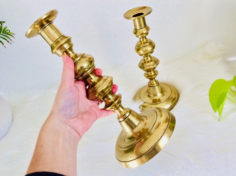 Pair of LARGE brass candleholders Set of 2 vintage brass candlesticks large candle holders