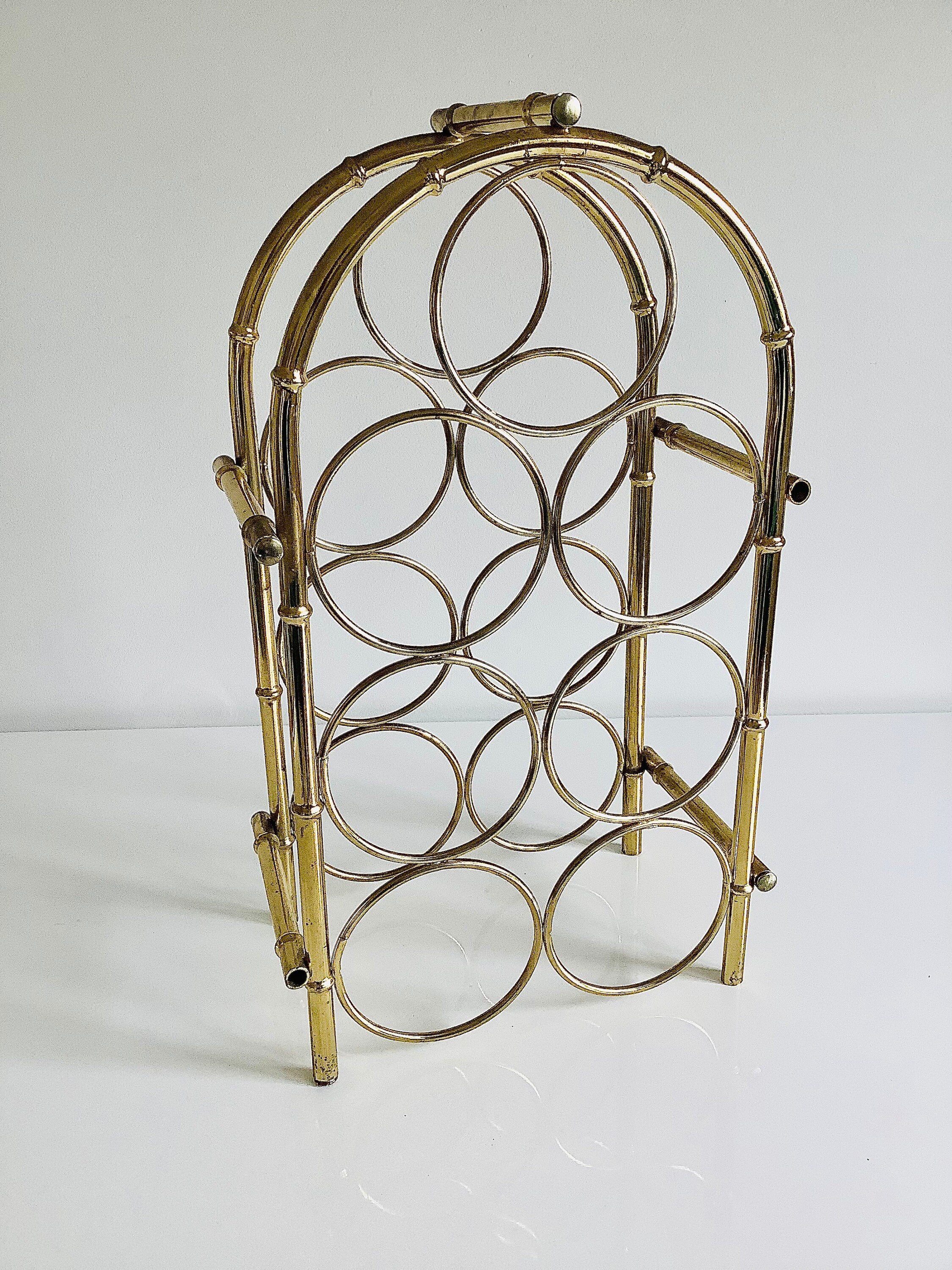 Vintage Brass Wine Rack / Seven Bottle Wine Rack / Faux Bamboo Etsy