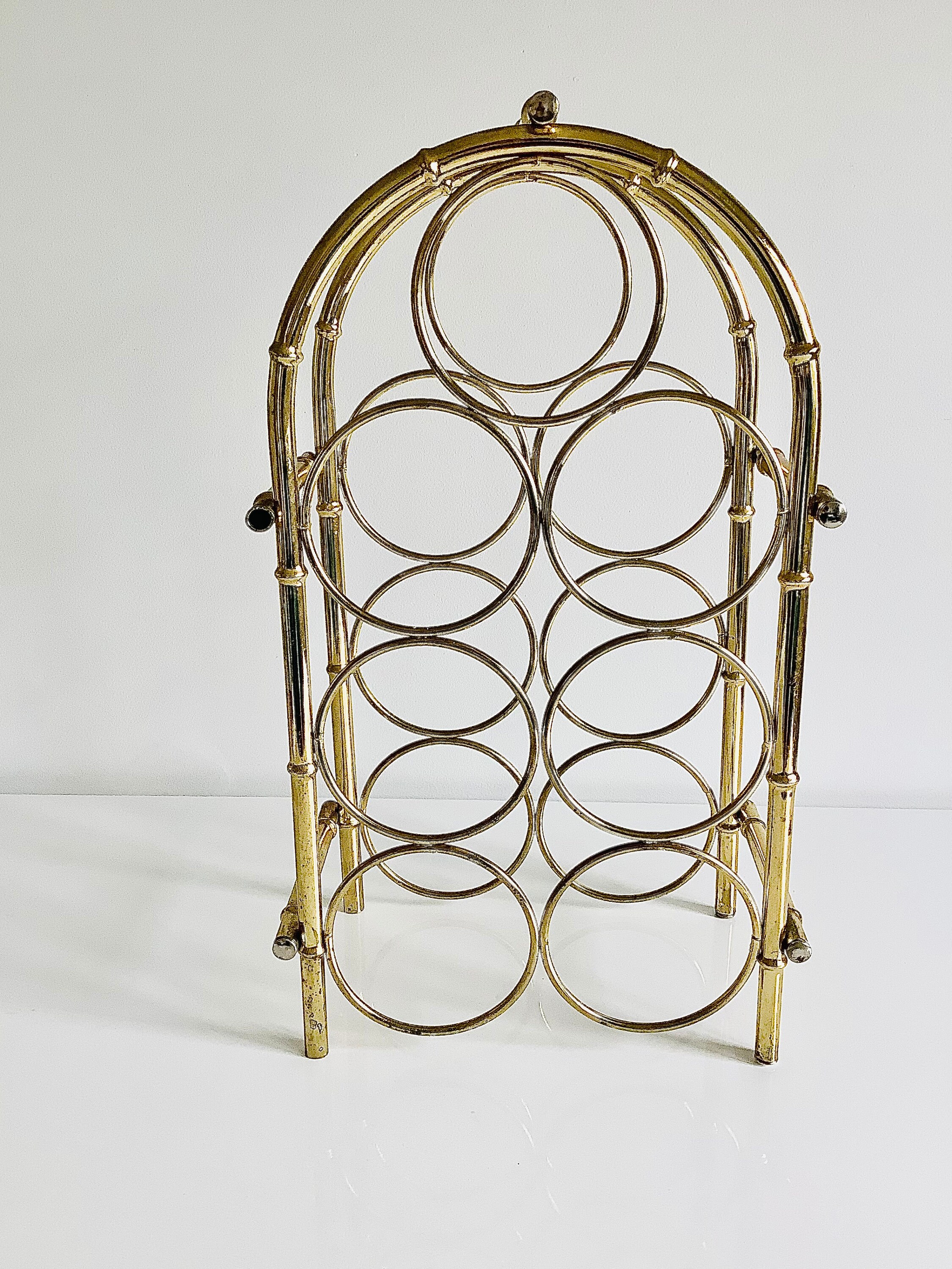 Vintage Brass Wine Rack / Seven Bottle Wine Rack / Faux Bamboo Etsy