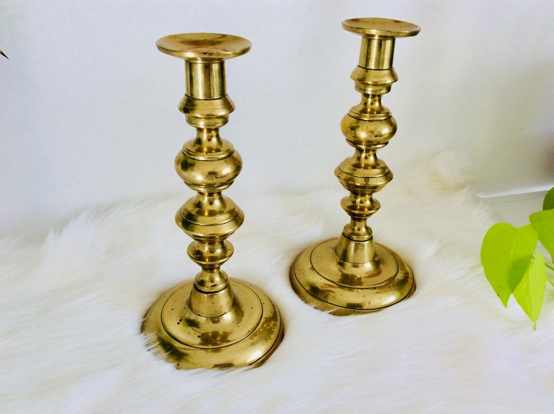 Pair of LARGE brass candleholders Set of 2 vintage brass candlesticks large candle holders