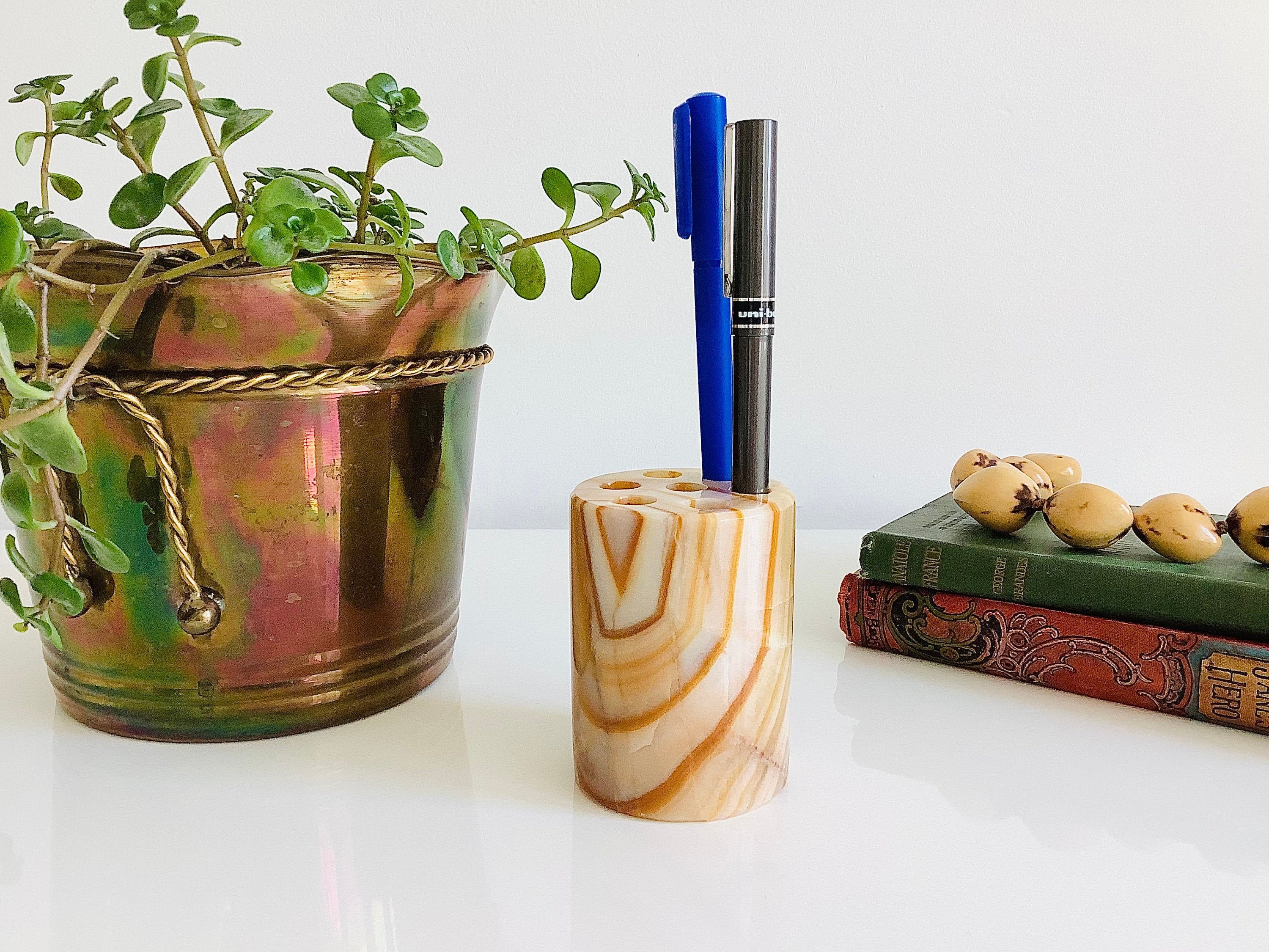 Solid Onyx Pen Holder / Vintage Alabaster Marble Pen Storage Etsy UK