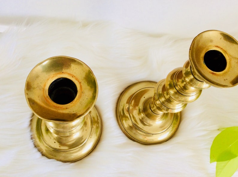 Pair of LARGE brass candleholders Set of 2 vintage brass candlesticks large candle holders