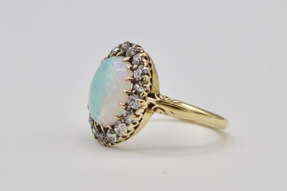 Antique 18K Diamond Halo Opal Victorian Edwardian… - image 3