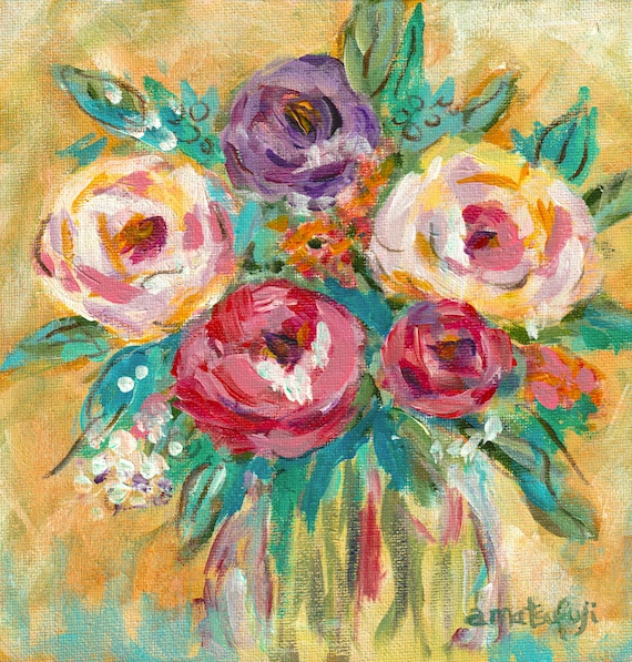 カラフルな花のアクリルキャンバスアート