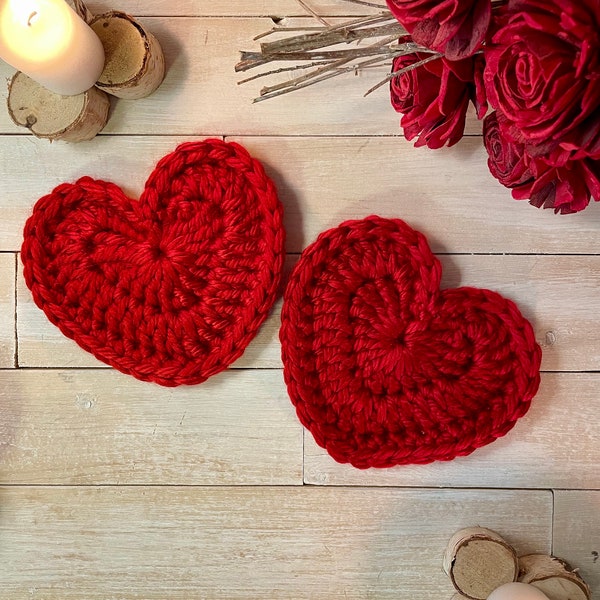 Red Heart Coaster/Set of 2 Coasters/Crochet Heart/Heart Home Decor/Bridal Shower Gift/Birthday Gift/Anniversary Gift/Couples Coasters