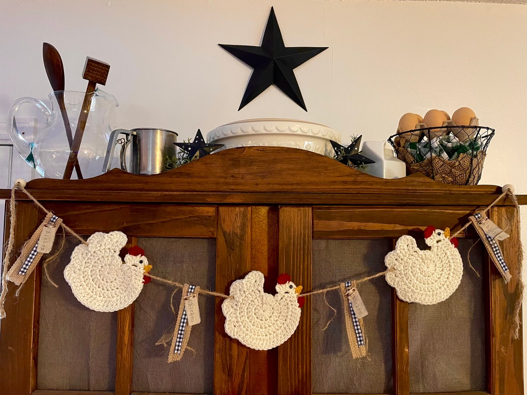 White Cream Chicken/crochet Garland/chicken Garland/kitchen Garland