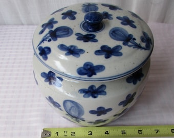 Poterie Cookie Jar Fabriqué à la main vintage Blue White Crock Country Cottage décor