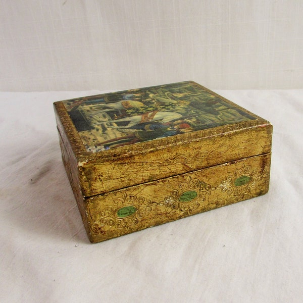 Box/ Vintage Florentine  Painted and Gilded wood box made in Italy