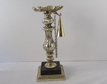 1970s Candle Holder with Italy Carrara Marble Base & Snuffer Vintage Dilly Metal