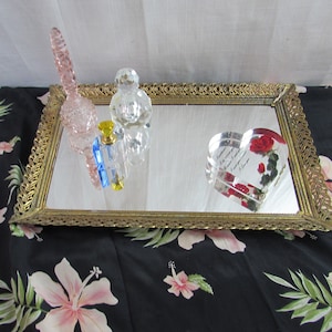 Mirror Tray/ Standing or flat 1960s Vanity/ Perfume bottle tray/ Gold frame