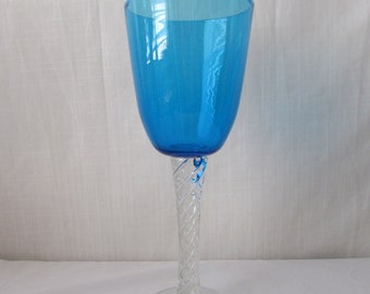 TALL TURQUOISE VASE Glass Hand Blown stem Mid Century decor