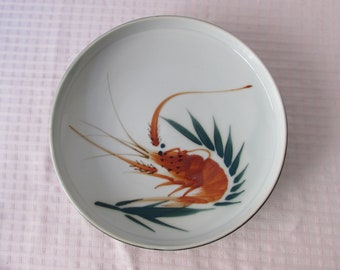 CRAWFISH PLATE Serving dish on stand Porcelain hand painted