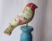 Bird Chabby Chic Metal Bird on Blue Wood stand Vintage fun Cottage decor