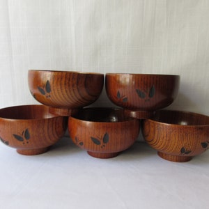 Wood Salad Bowls Asian design Butterfly motif retro 1980