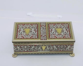 TIN BOX Vintage rechthoekige cherubijnendoos met reliëf en reliëf - West-Duitsland