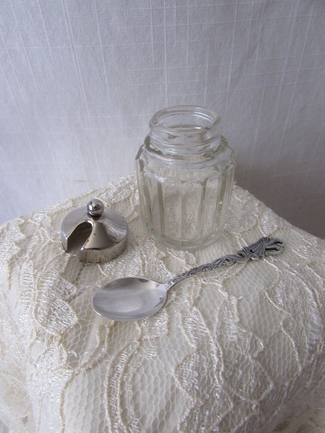Mustard Jar Glass Chrome With Spoon Serving Piece Etsy
