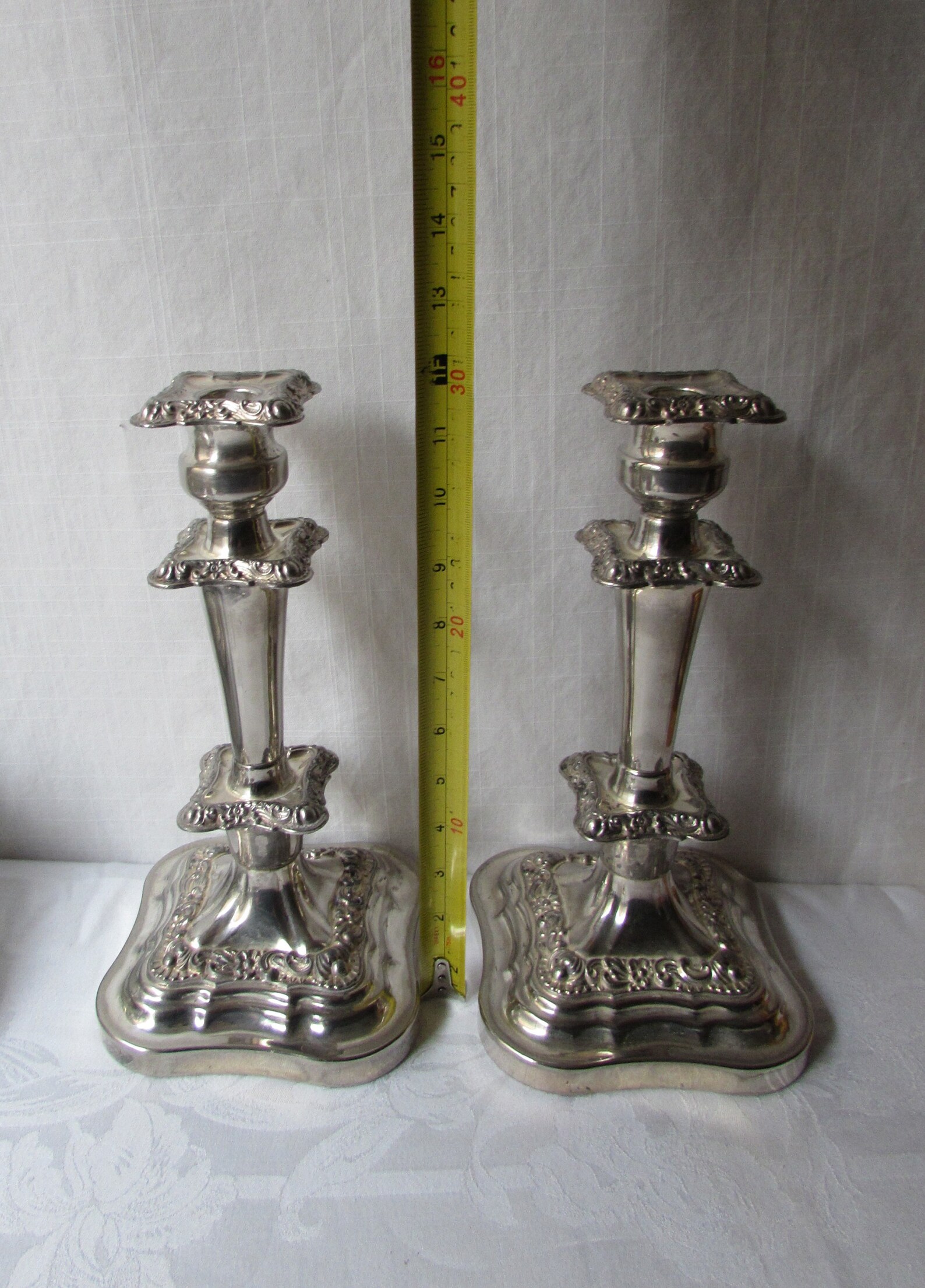 Tall Pair Candlesticks English Hallmark Ornate Silverplate Etsy