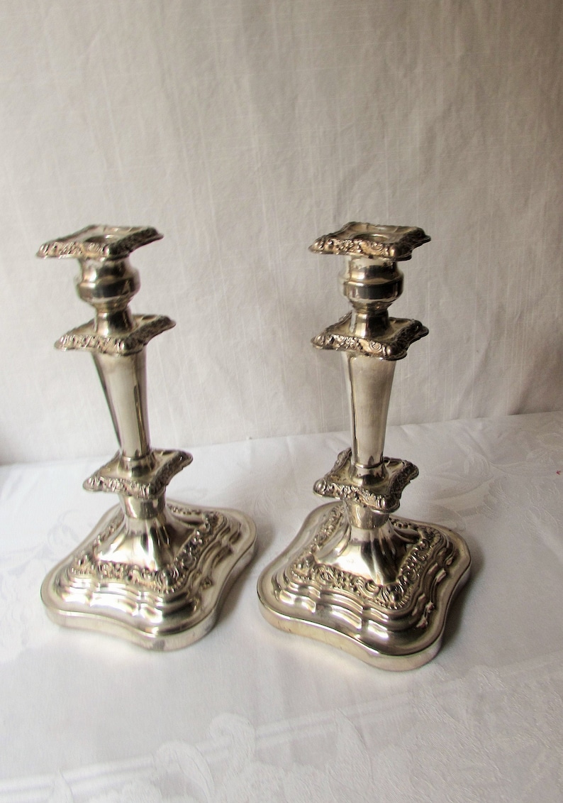 Tall Pair Candlesticks English Hallmark Ornate Silverplate Etsy