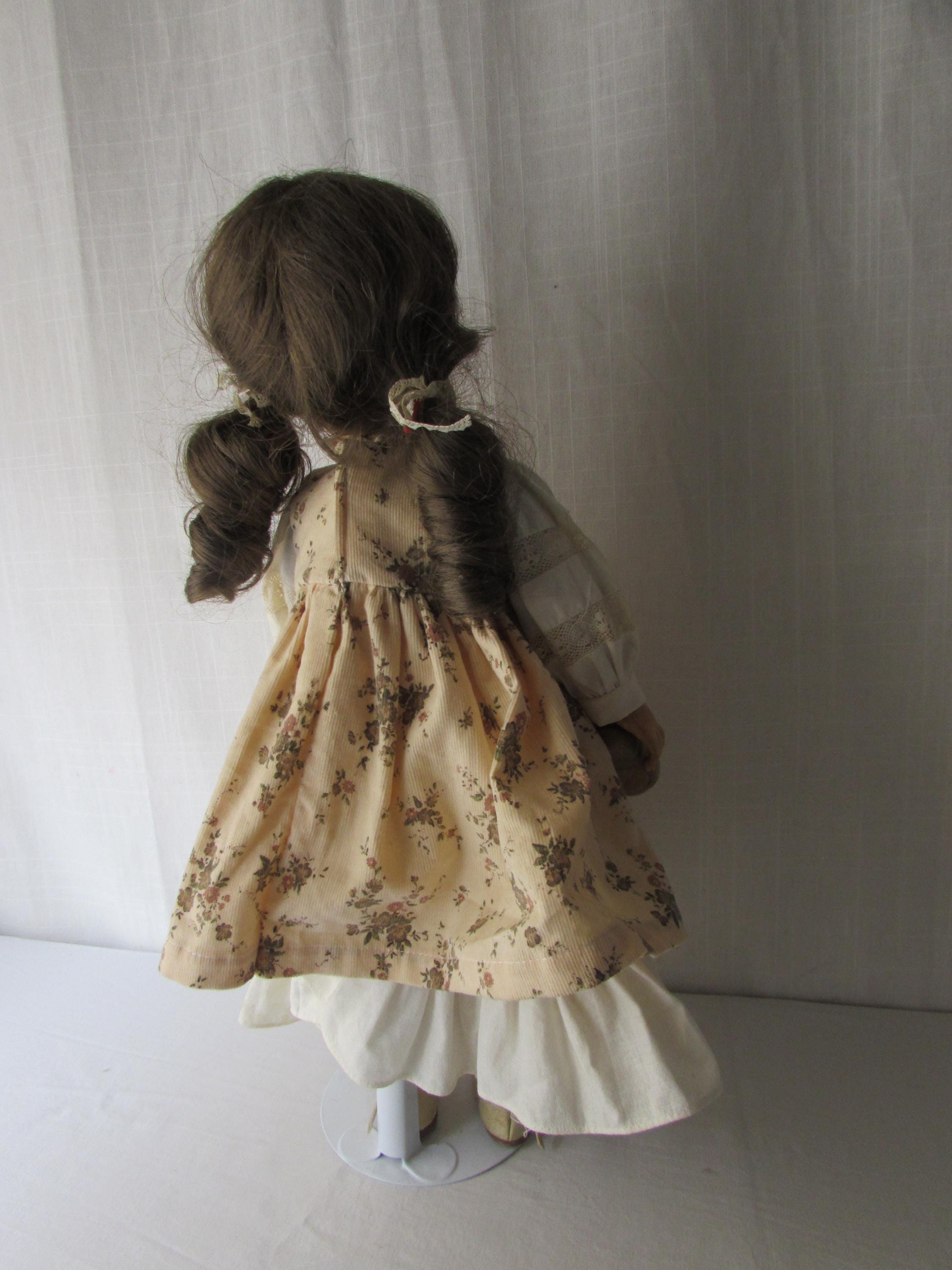 DOLL 1987 ZASAN Wood Face Ponytails Little Girl Holding Her Bunny