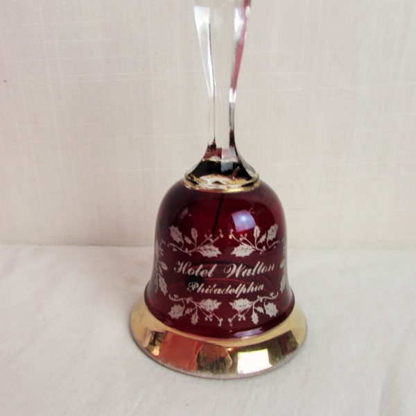 BELL Souvenir 1909 Hotel Walton Philadelphia EARLY 1908 Flashed Red Ruby Glass with gold trim