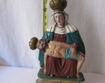 PIETA Hand Carved Religious Statue Mary holding Jesus Catholic Spirituality c.1900