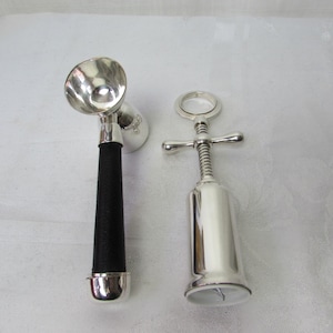 BARWARE Silver Cork Screw and Jigger vintage 1960