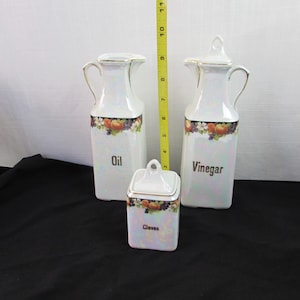 DEUTSCHES 3 teiliges Menageöl Essig und Nelken SET