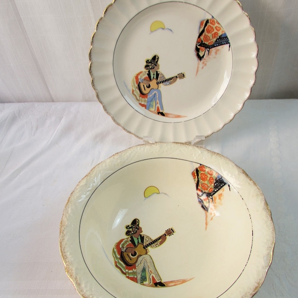 1920s Bowl  plus Plate Vernon Kilns Romeo & Juliet Luncheon Plate and Matching Bowl