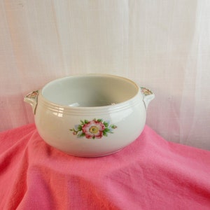 1940s Hall Bowl w/ handles Rose White Pink floral handles / front/ back Chabby Chic/ Cottage Decor/ Kitchen