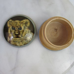 Wood Trinket Box Hand Painted Lion Cub