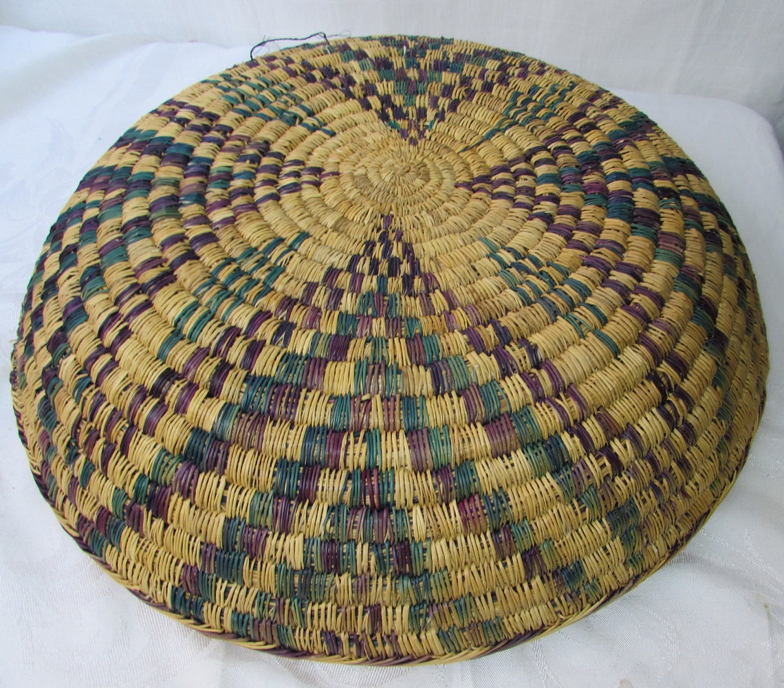 19 in ROUND MEXICAN Woven BASKET Wall Decor Display Vintage | Etsy