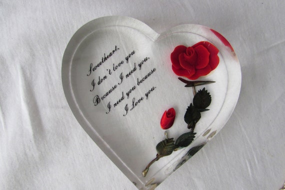 Red-stemmed Rose in Lucite Heart - Bircraft Originals Stands