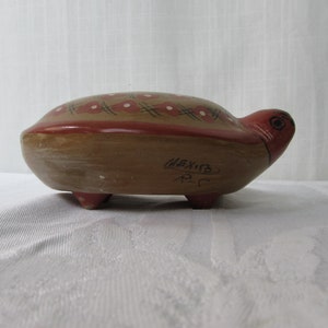 Mexican Pottery Turtle Tonala Tortuga Tortoise  Hand Painted Signed Mexico Folk Art  Brown Pueblo Red Clay