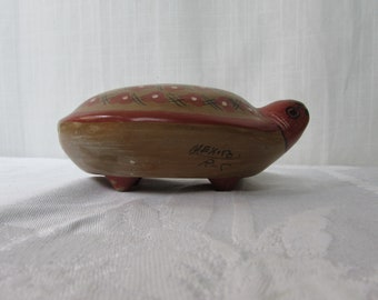 Mexican Pottery Turtle Tonala Tortuga Tortoise  Hand Painted Signed Mexico Folk Art  Brown Pueblo Red Clay