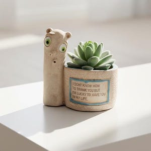 Handmade Ceramic Succulent Planter: Funny Character Desk Decor
